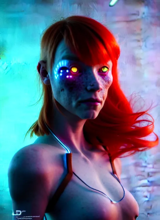 Image similar to a beautiful redhead scandinavian female humanoid with freckled cheek, cyber neon lighting, by loish, d & d, fantasy, futurism, cyberpunk fashion clothing, elegant profile posing, accurate anatomy, hyper photorealistic, digital photography, artstation, pinterest, concept art, art by pascal blanche and greg rutkowski,