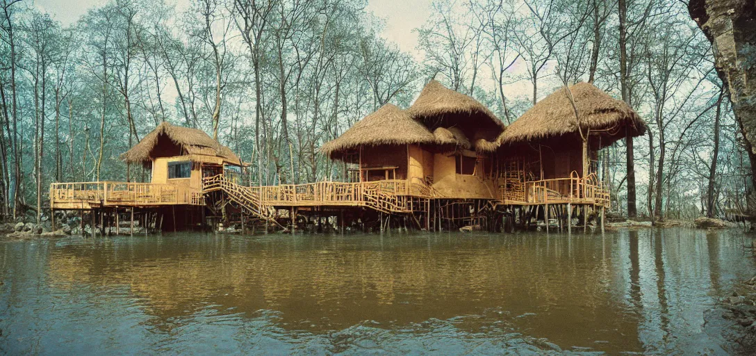 Prompt: stilt house designed by wolf d. prix. fujinon premista 1 9 - 4 5 mm t 2. 9. portra 8 0 0.