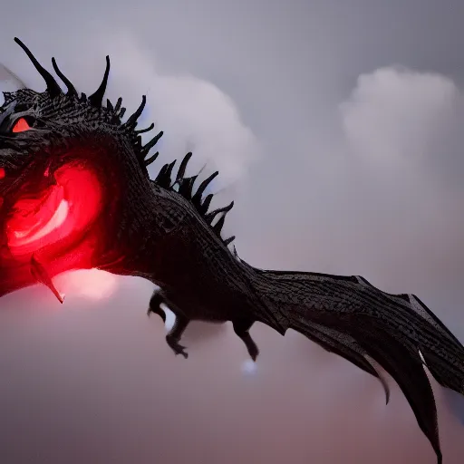 Image similar to a black dragon with red eyes, firing on new york city,