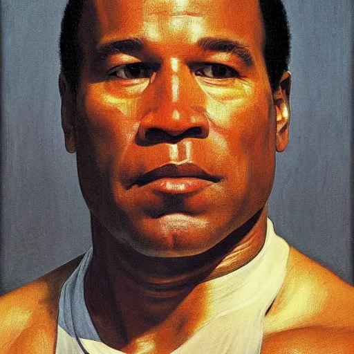 Prompt: Painting of OJ Simpson as the T-800 Art by william adolphe bouguereau. During golden hour. Extremely detailed. Beautiful. 4K. Award winning.