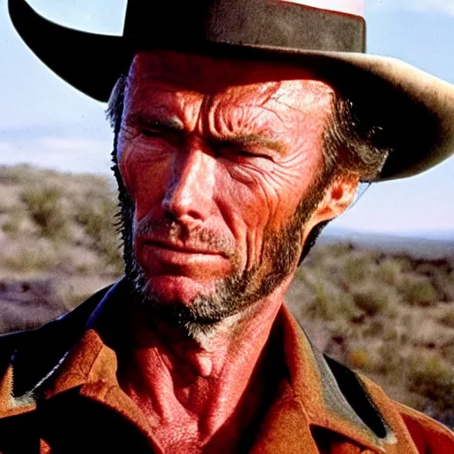 Prompt: donald trump as clint eastwood squinting at high noon in the style of a clint eastwood movie, the good, the bad and the ugly, clint eastwood, steven seagal, bud spencer, donald trump, glory days, patriotism