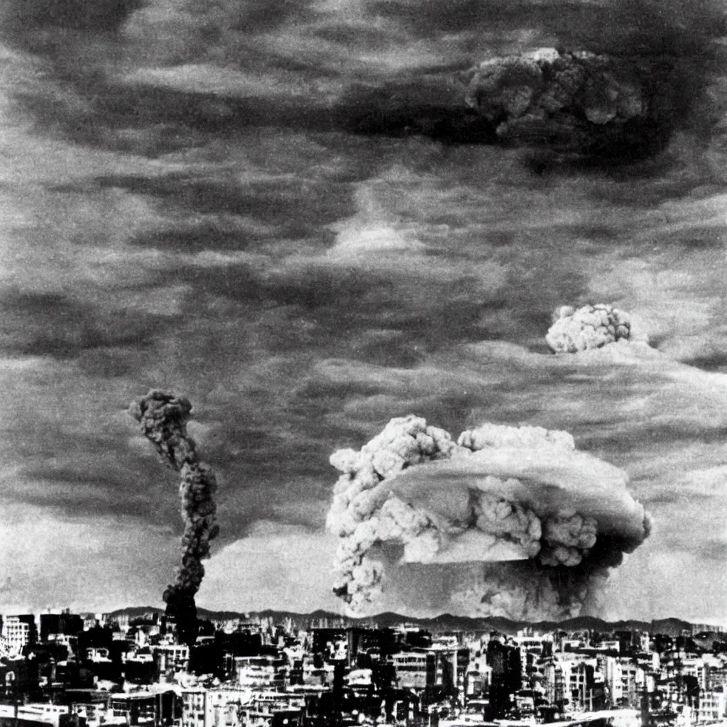 Image similar to Ansel Adams photo of Hiroshima during atom bomb detonation