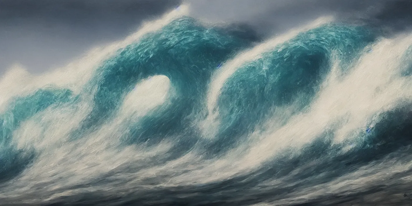 Prompt: a wave by Ben Wanat, cinematic lighting, detailed oil painting, hyperrealistic, 8k