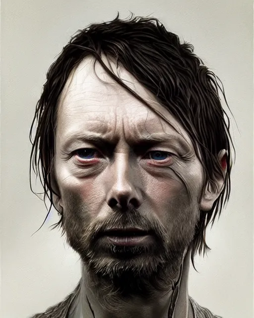 Image similar to thom yorke, hyper realistic face, beautiful eyes, fantasy art, in the style of greg rutkowski, intricate, hyper detailed, smooth