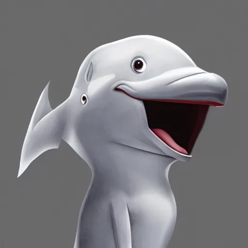 Image similar to An anthropomorphic grey dolphin wearing a white lab-coat, digital painting, close-up