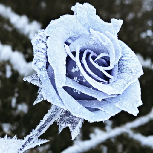 Prompt: A frozen rose outside a 1700th castle