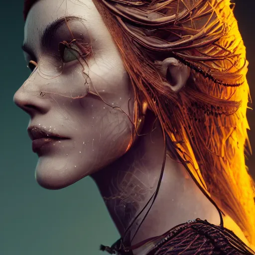 Prompt: side portrait of ecclectic witch, beautiful, intricate, jaw dropping, dynamic lighting, intricate and detailed, 4 k octane render