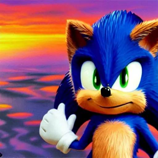 Prompt: hyperrealistic anime Sonic the Hedgehog oil painting 8k , sunset backlight