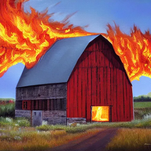 Image similar to burning barn 4k oil painting