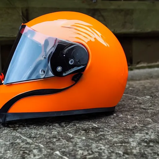 Prompt: helmet that looks like an orange fruit, peel