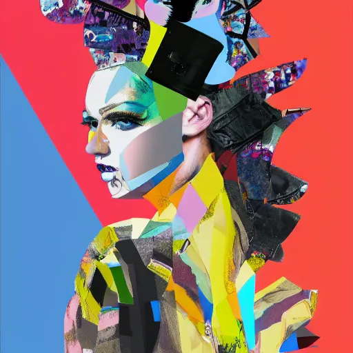 Prompt: fashion icon, contemporary collage, highly detailed, digital painting, 4 k, hdr, punk, fashion, smooth, sharp focus, art by nick knight, sandra chevrier and john hoyland