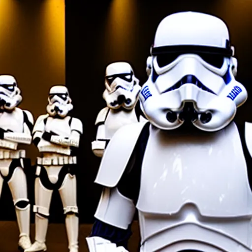 Image similar to star wars theater show stormtroopers can can dancing