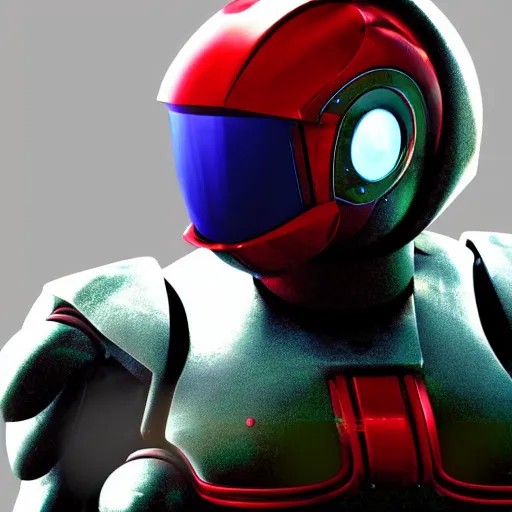 Prompt: Robot Suit, Samus Aran, Face, Helmet, Profile, High Detail, Render, Photorealistic, Diffused lighting, Metroid