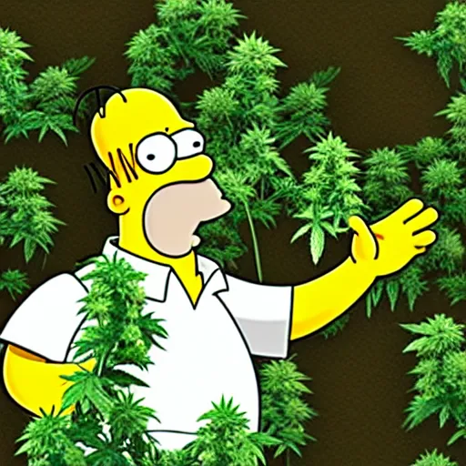 Prompt: Homer Simpson in the marijuana bush