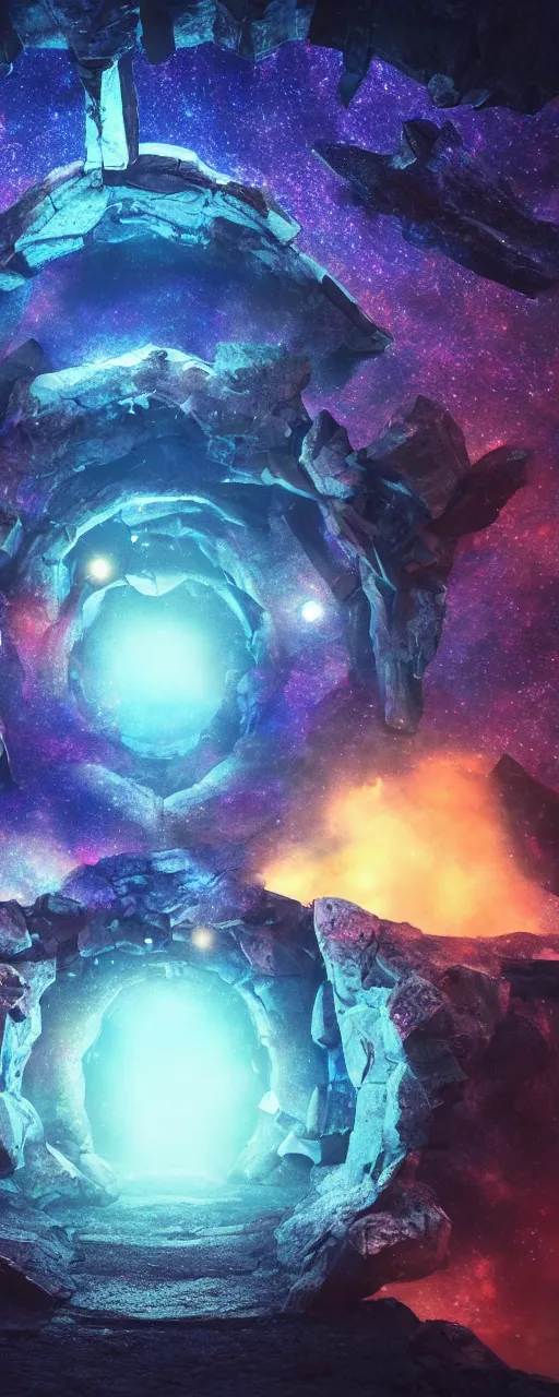 Prompt: tunnel portal made of stars space, cosmic eye, nebulas stars dmt psychedelic cosmos, cosmic, hallucination, night sky cluster milky way constellations, 8 k, artstation, unreal engine, octane render, hdr, surrealistic, glow, photorealistic, volumetric lighting, dreamy, dynamic, mystical