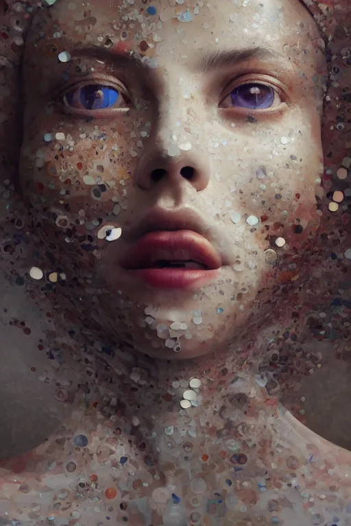 Image similar to 3 d, close - up, fashion model looking up, marble, tears, poster art, intricate oil painting, high detail, figurative art, multiple exposure, poster art, 3 d, by stanley kubrick and tooth wu and wlop and beeple