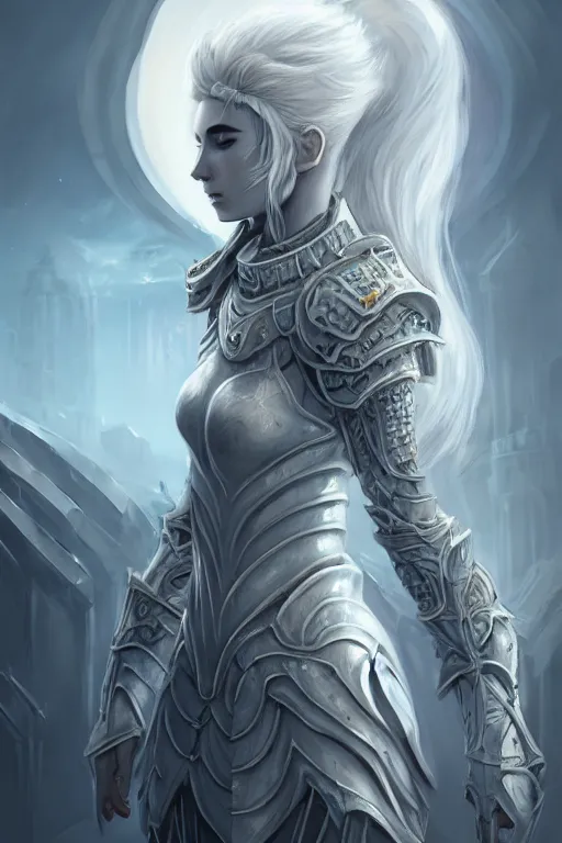 Image similar to studio portrait knights of zodiac girl, matt white ice color armor, in ruined agora of athens sunrise, ssci - fi and fantasy, intricate and very beautiful and elegant,, ultrafine hyperrealistic details, digital painting, artstation, concept art, smooth and sharp focus, illustration, art by ayanamikodon