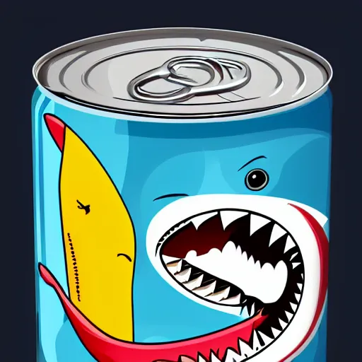 Prompt: Can of Spam with shark logo