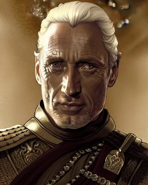 Prompt: middle ages, tywin lannister discusses war strategy with his military advisors, council chambers, game of thrones | | realistic shaded, fine details, realistic shaded lighting painting by greg rutkowski, diego gisbert llorens, magali villeneuve, artgerm, jeremy lipkin, michael garmash, rob rey