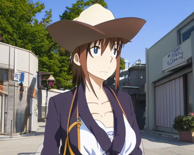 Image similar to anime cowgirl looking towards the sunset, Kyoto Animation Studio