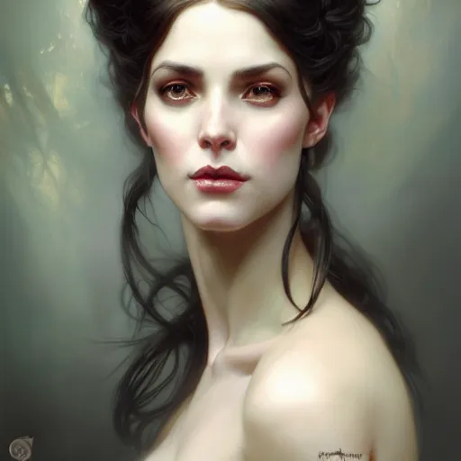 Image similar to portrait painting of an extremely fancy girl with a devious expression, gaslamp fantasy, victorian, ultra realistic, concept art, intricate details, eerie, highly detailed, photorealistic, octane render, 8 k, unreal engine. art by artgerm and greg rutkowski and charlie bowater and magali villeneuve and alphonse mucha