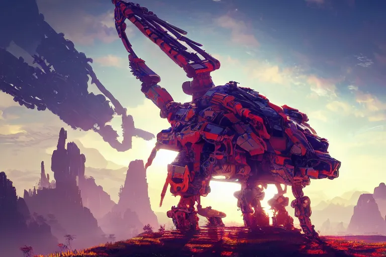 Image similar to scorcher machine mecanical creature robot of horizon forbidden west horizon zero dawn radiating a glowing aura global illumination ray tracing hdr fanart arstation by ian pesty and alena aenami artworks in 4 k