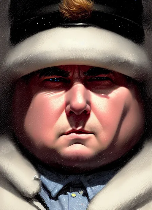 Image similar to portrait of eric cartman, victorian, concept art, detailed face, fantasy, close up face, highly detailed, cinematic lighting, digital art painting by greg rutkowski