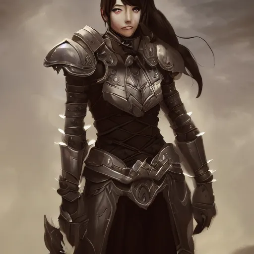 Image similar to dhamphir, artstation, character design, concept art, tyrant, style of makoto shinkai, style of raymond swanland, face, plate armor, fantasy, highly detailed, digital art, female