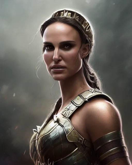 Image similar to 5 5 mm portrait photo of natalie portman as valkyrie. magical atmosphere. art by artgerm and greg rutkowski. highly detailed 8 k. intricate. lifelike. soft light. nikon d 8 5 0.