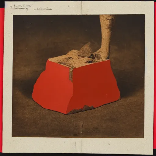 Prompt: A three color offset photography of single ((ethnographic )) object on display, anthropology of wonder, surrealism, exotic artifacts, colonial expedition, exhibition, 50s style