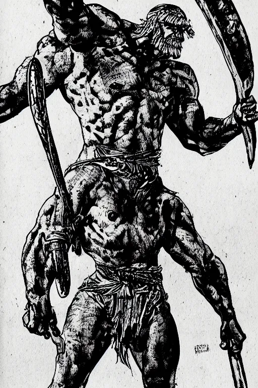 Image similar to ancient historically accurate depiction of the Bible Character Goliath of Gath, the Philistine warrior giant by frank miller