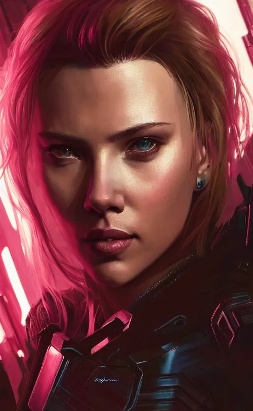 Prompt: portrait of scarlett johansonn as a character in arabian Cyberpunk 2077, looking at camera, intricate, dystopian, sci-fi, extremely detailed, digital painting, artstation, concept art, smooth, sharp focus, illustration, intimidating lighting, incredible art by artgerm and greg rutkowski and alphonse mucha and simon stalenhag