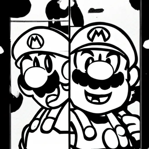 Prompt: super mario brothers, sumi-e ink style,