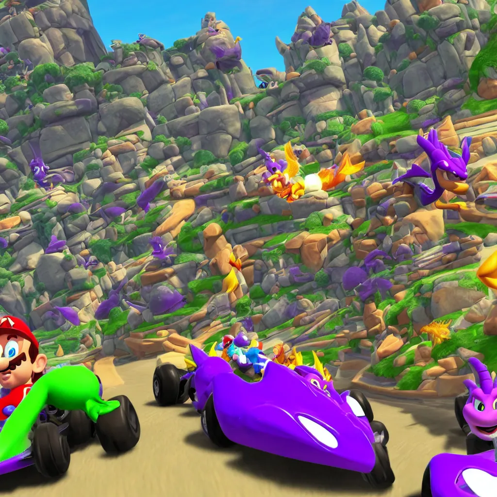 Image similar to race as spyro the dragon in mario kart 8 deluxe