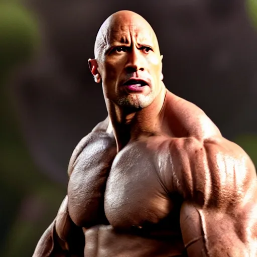 Image similar to dwayne johnson as incredible hulk, marvel cinematic universe, mcu, 8 k, raw, unedited, green skin, in - frame,