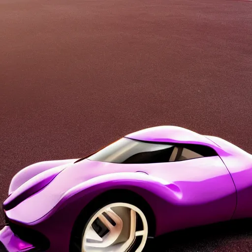 Prompt: a purple sports car shaped like a Xiphosura, ribs, scales, plates, octane engine, hd