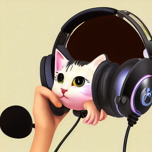 Prompt: a cute kitten streaming on twitch wearing headset, digital art, very detailed 4k by Pixar