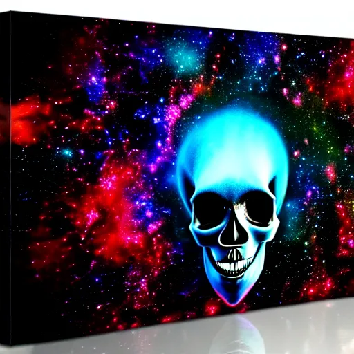 Image similar to black background, with a foreground of a symmetrical skull with a texture of paint pour modern abstract very detailed 8 k 4 k canvas, fractal, cosmic alien worlds, nebula, galactic, planets, space, extreme details