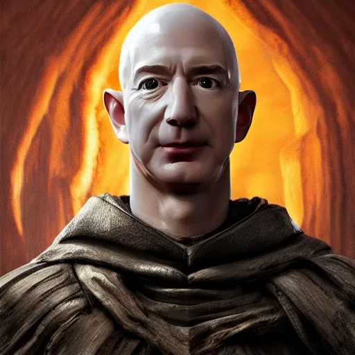 Image similar to jeff bezos as voldemort sitting on the iron throne, au naturel, hyper detailed, digital art, trending in artstation, cinematic lighting, studio quality, smooth render, unreal engine 5 rendered, octane rendered, art style by klimt and nixeu and ian sprigger and wlop and krenz cushart.