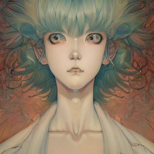 Image similar to prompt : magestic portrait soft light painted by james jean and katsuhiro otomo, inspired by evangeleon anime, smooth face feature, intricate oil painting, high detail illustration, sharp high detail, manga and anime 1 9 9 0