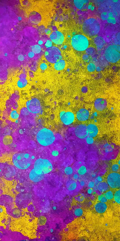 Image similar to beautiful liquid marble texture with big oil bubbles. harmonic chromatic golden tones coloured abstraction with purple splashes. ultradetailed realistic art