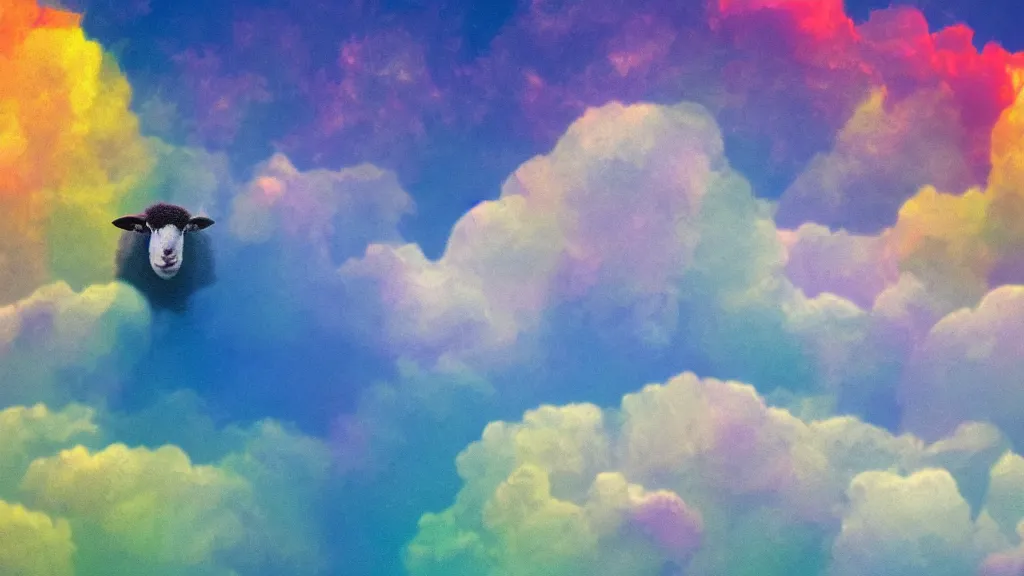 Image similar to portrait of a sheep on a colorful nebulous cloud backdrop