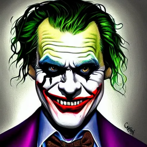 Prompt: the joker painted by jim carrey 3 4 k quality super realistic