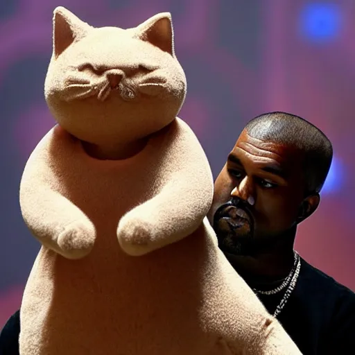 Image similar to Kanye West riding a giant cat