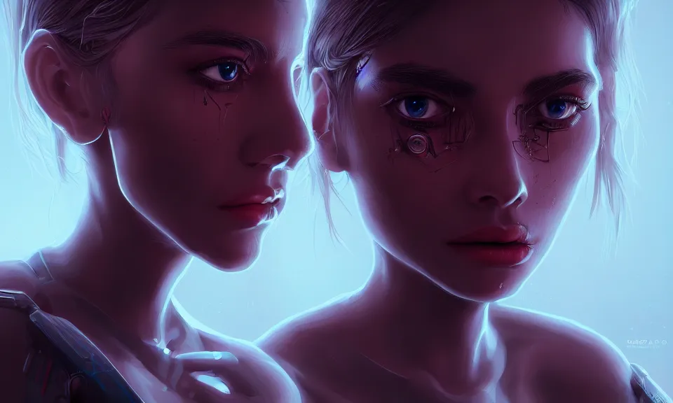 Image similar to cinematic bust portrait of beautiful girl with robot body, portrait ,cinematic, elegant, artstation, intricate, highly detailed, digital painting, artstation, concept art, sharp focus, illustration, cyberpunk, cgsociety, 8k