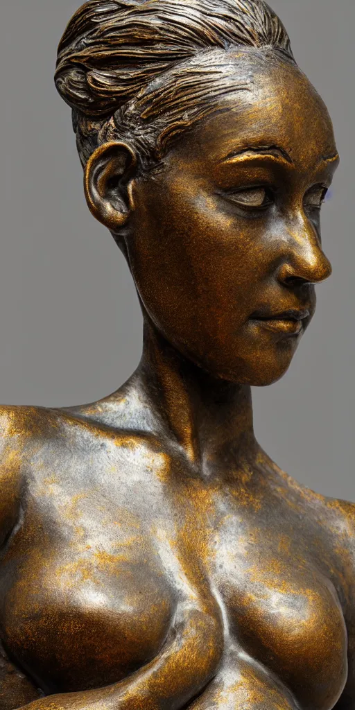 Prompt: detailed photo of sweet old bronze patina statue of most beautiful woman, full body portrait, various bending poses, photorealism, intricate detail, museum diffuse lighting