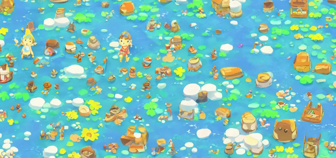 Image similar to pattern of water - zelda wind waker, ghibli, animal crossing, summer vibe, desktop wallpaper