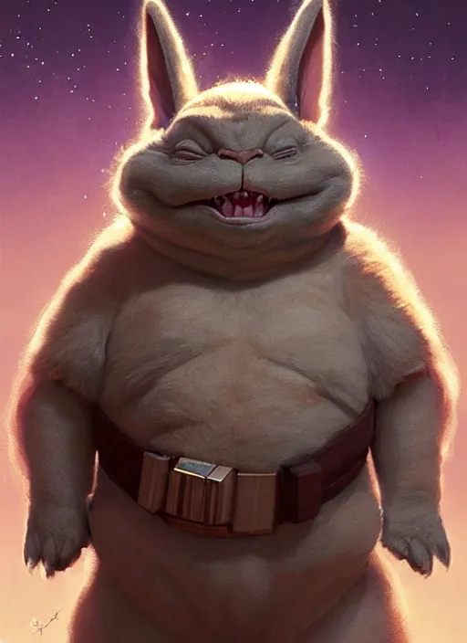 Image similar to hyper realistic, zoomed out portrait of a adorable, cute, happy, big chungus in star wars, by greg rutkowski, scott m fischer, artgerm, loish, anne stokes, alexandros pyromallis