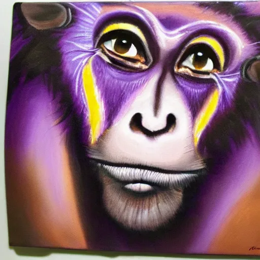 Prompt: beautiful detaile painting of a purple monkey dishwasher