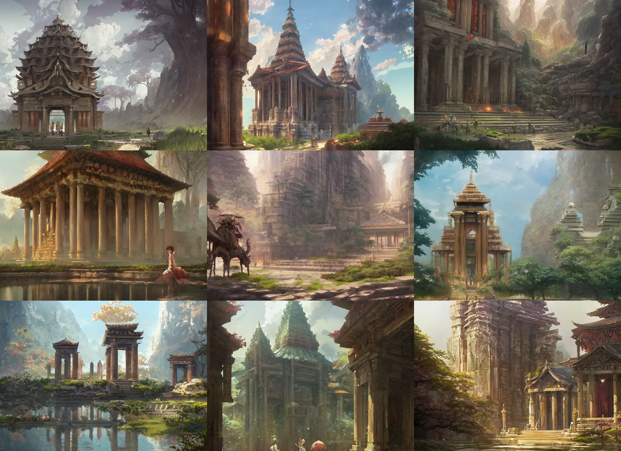 Prompt: Temple of the Four Seasons, anime, a fantasy digital painting by Greg Rutkowski and James Gurney, trending on Artstation, highly detailed